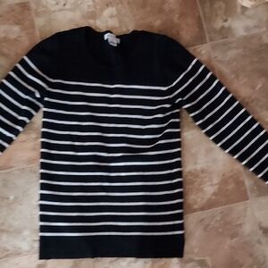 Liz Claiborne Black and White Striped Crewneck Sweater